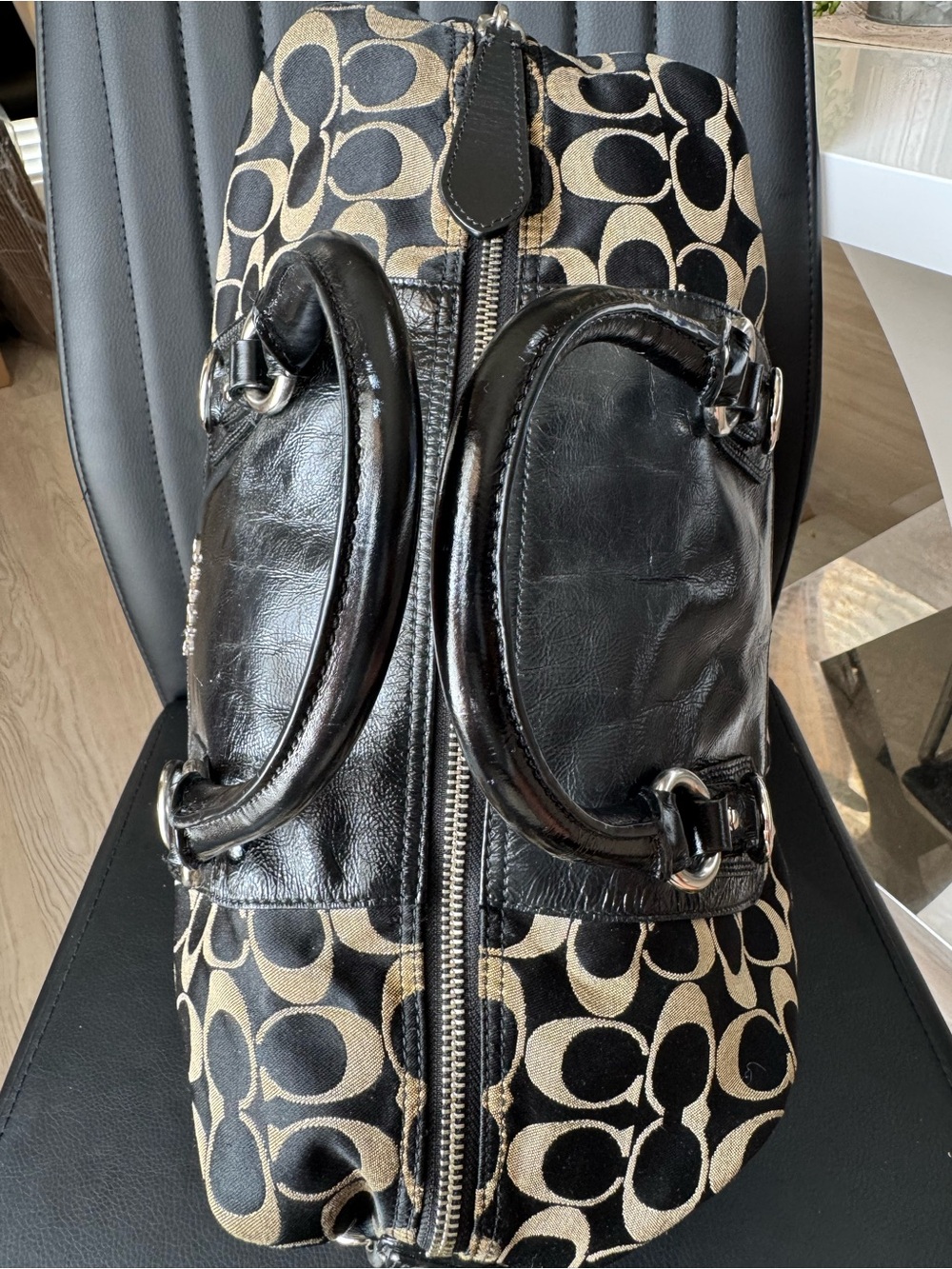 Coach Ashley Signature Sateen Large Satchel with Black Leather Trim - Picture 8 of 11
